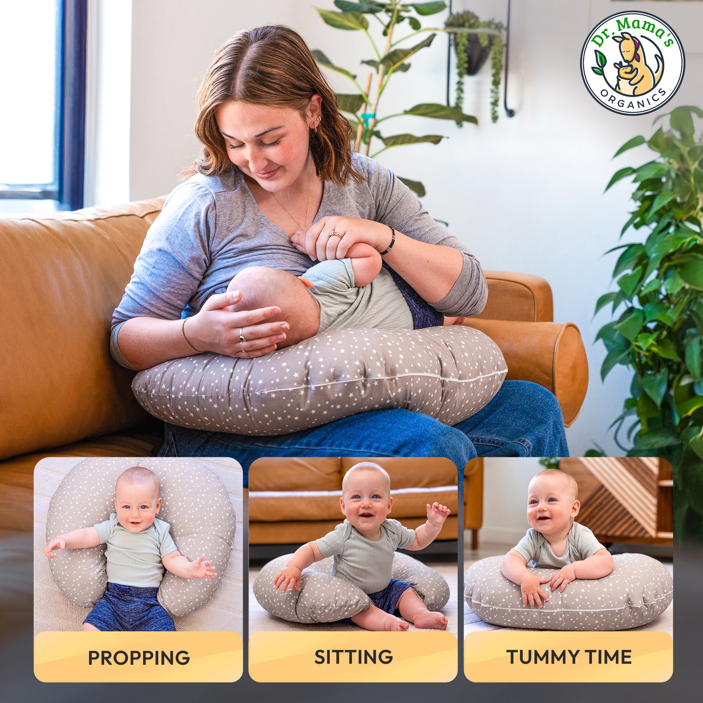 Nursing Pillow With Lumbar Support and Removable Organic Cover