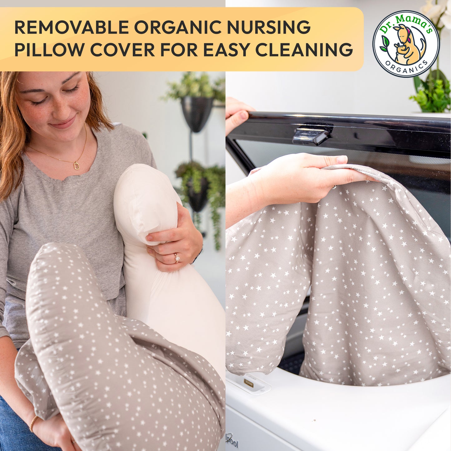 Nursing Pillow With Lumbar Support and Removable Organic Cover
